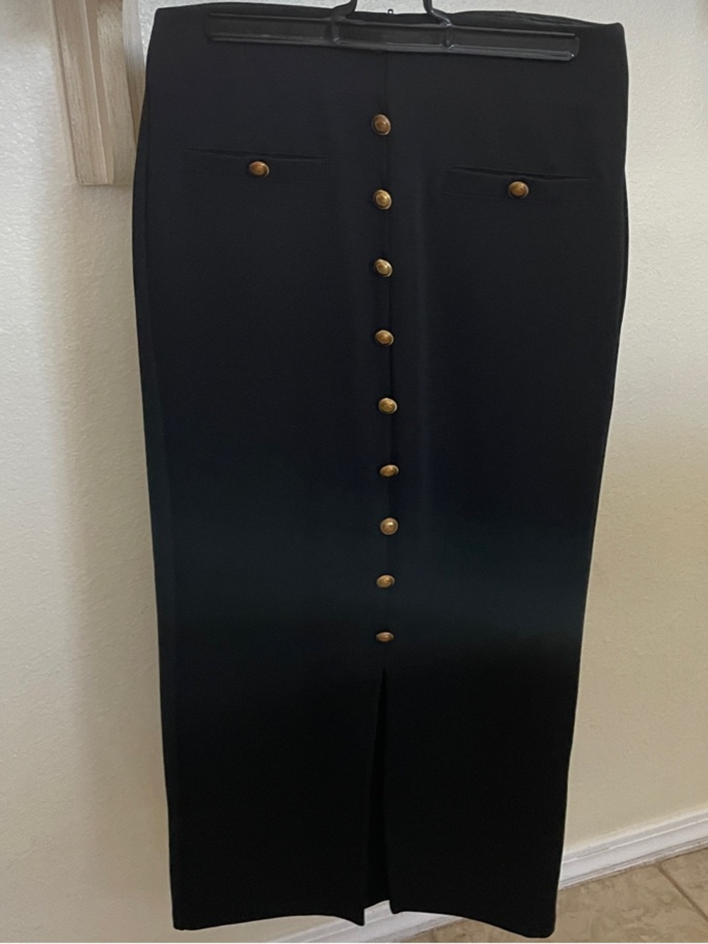 H&M Black Pencil Skirt with Gold-Tone Buttons